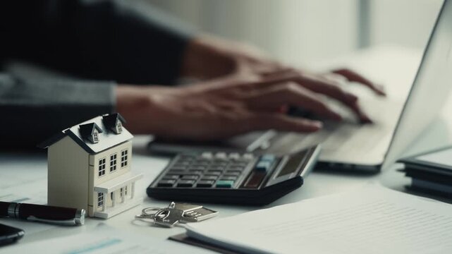 consultant assesses home loan finance and house contract valuation at desk
