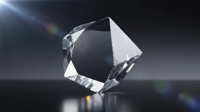 Sparkling faceted crystal gemstone rotating against dark gradient background