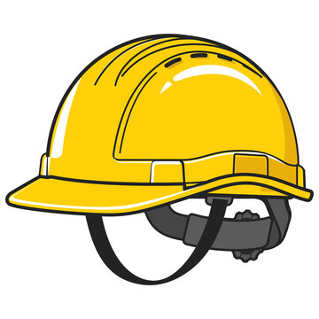 Yellow hard hat safety equipment vector icon for industrial and construction design