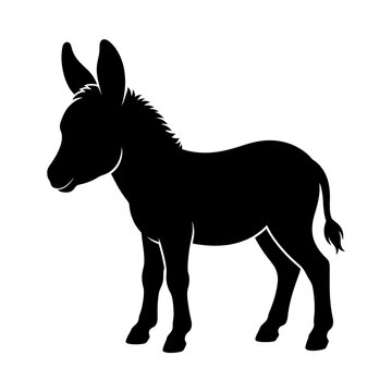 Black donkey silhouette vector graphic, standing burro animal illustration, farm livestock design isolated on White Background