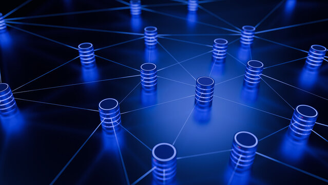 database big data center storage process technology analysis&nbsp;sharing networking neural network connect artificial intelligence futuristic deep learning machine background 3d rendering.