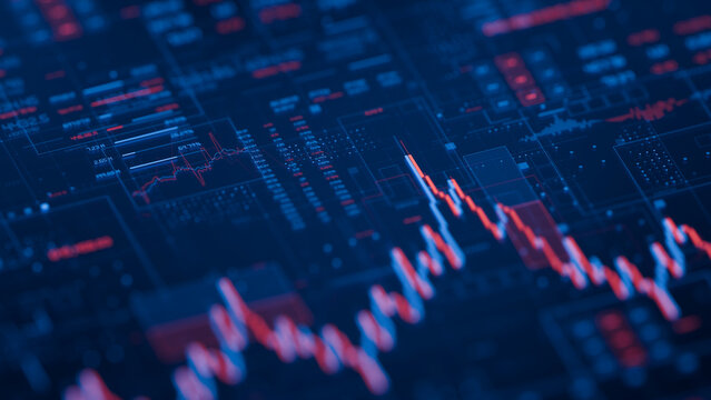 Stock forex financial data document graph chart report statistic marketing research development planning management analysis accounting. Financial business technology hologram concept. 3d rendering.