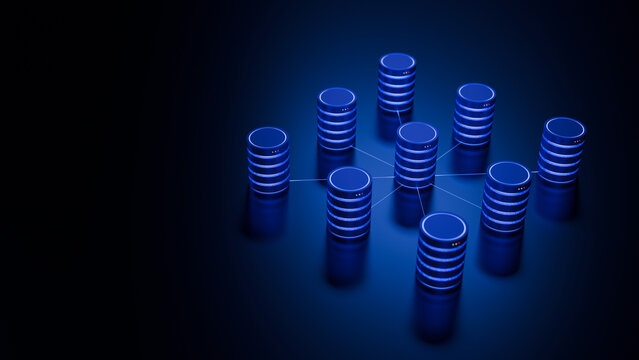 database big data center storage process technology analysis&nbsp;sharing networking neural network connect artificial intelligence futuristic deep learning machine background 3d rendering.