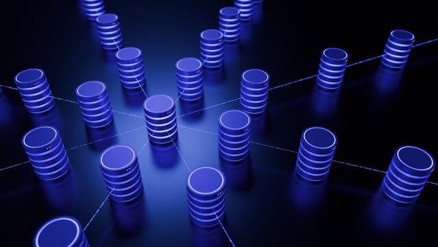 database big data center storage process technology analysis&nbsp;sharing networking neural network connect artificial intelligence futuristic deep learning machine background 3d rendering.