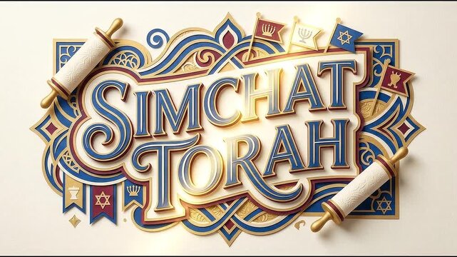 Simchat Torah Jewish Holiday Celebration with Colorful Ornamental Typography