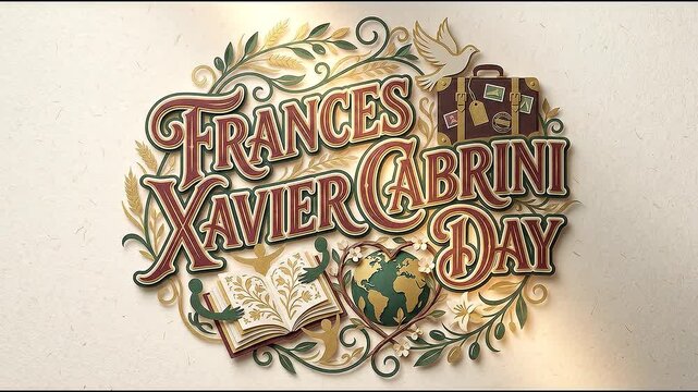 Frances Xavier Cabrini Day Vintage Typography with Ornamental Botanical Decorations