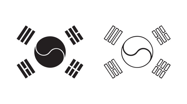 south korea flag silhouette with line art vector icon, a simple design
