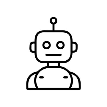 Simple robot avatar icon black outline for technology chatbot.