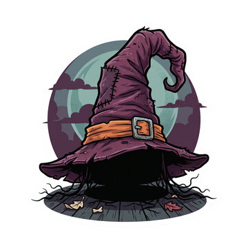 Abandoned witch hat creepy Halloween magic illustration
