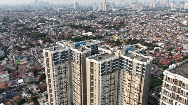 Apartment towers and showing urban sprawl
