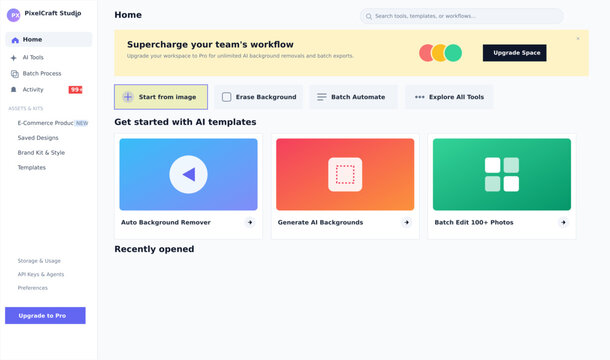 Digital software platform dashboard interface displaying modern creative tools and project templates
