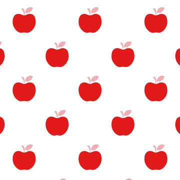 Seamless pattern of red apples with leaves