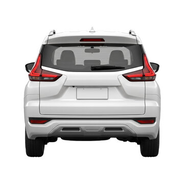 White modern crossover MPV car rear back view isolated on transparent background