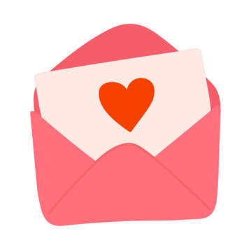 Vector illustration of a pink envelope with a heart love letter. Flat isolated romantic mail icon for Valentine and affection.