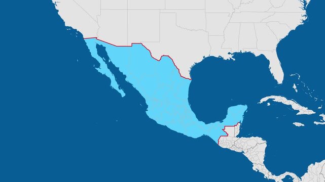 Map of mexico with highlighted borders in red and blue territory