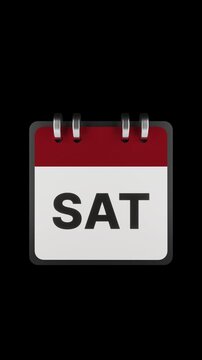 Calendar pages flipping days of the week, vertical 3D animation