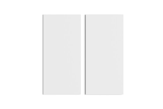 DL flyer mockup set with two blank white vertical rack cards isolated on transparent background, corporate identity brochure leaflet poster template top view flat lay presentation, 3d render