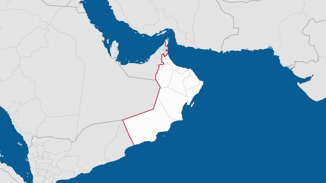Map of oman highlighting the border with yemen and the united arab emirates