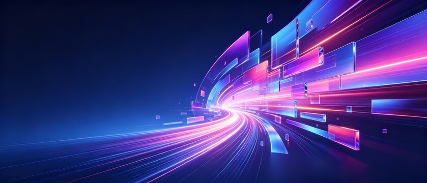 Futuristic Neon Light Speed Digital Data Flow