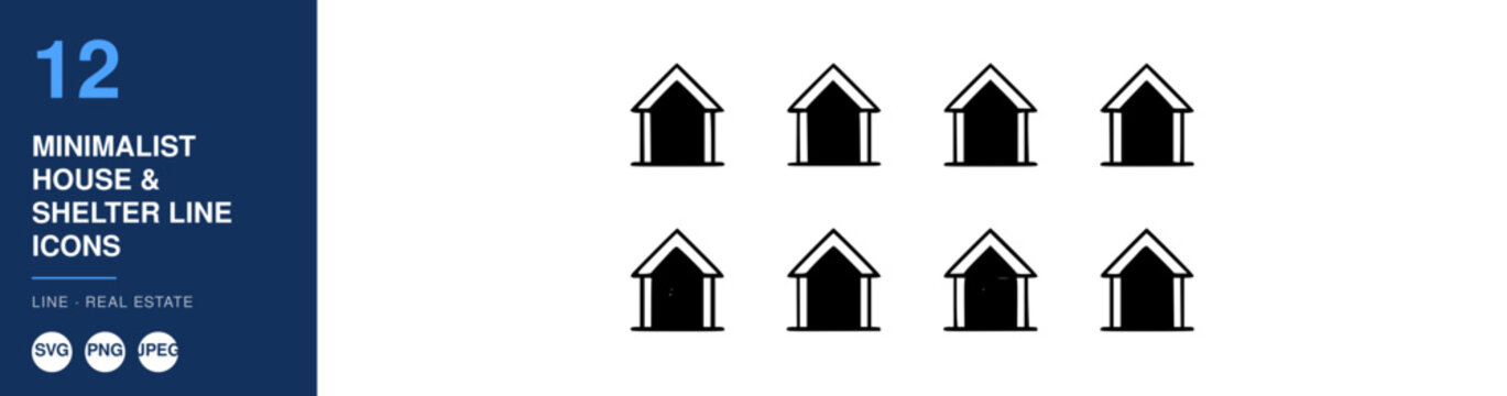 Minimalist House and Shelter Line Icons Set. Real Estate Concept Illustration, Simple Design Elements, Vector Graphic.