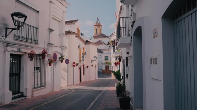 Narrow Whitewashed Street in Estepona Old Town Andalusia Spain