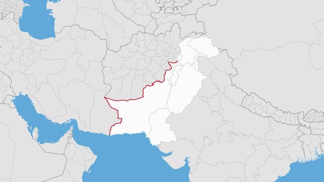 Map of pakistan with administrative divisions, highlighting the countrys borders and provinces on a light gray background