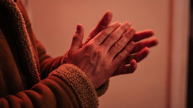 Close Up of Clasped Praying Hands in Warm Light