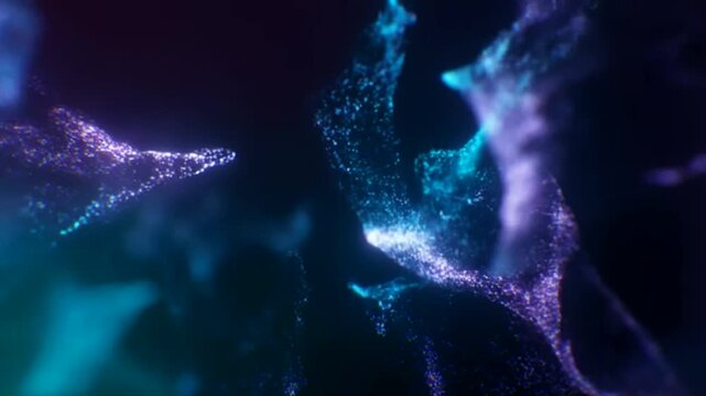 Glowing Microscopic Fiber Particles Floating in Dark Space Abstract Digital Background With Soft Bokeh Light Effects And Cinematic Depth