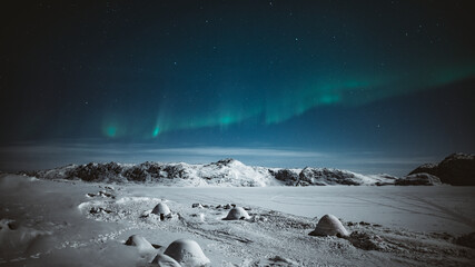 Nature desktop wallpaper background, northern lights over snowy Greenland © Rawpixel.com
