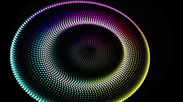 Colorful glowing led dot matrix spiral tunnel motion background