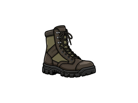 Rugged Olive Military Combat Boot With Laces Reinforced Panels And Thick Treaded Sole Vector Illustration