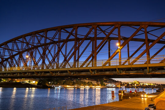 Vysehrad Railway Bridge At Night In Prague