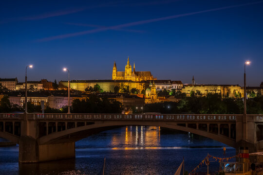Prague Castle At Night In Czechia