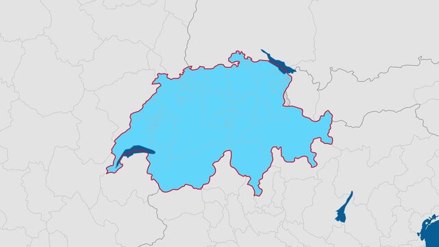 Map of switzerland with highlighted borders and surrounding regions