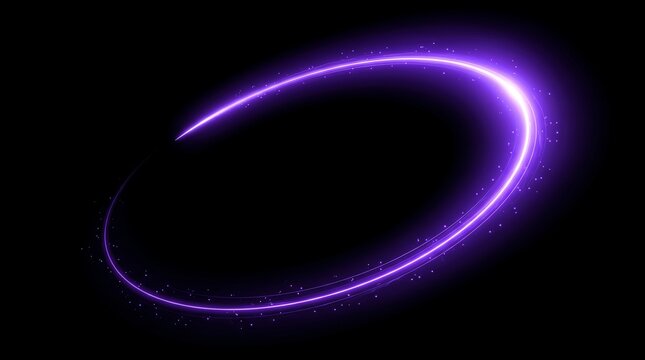 Glowing purple oval light trail with sparkles on black background oval shape glowing ring abstract light