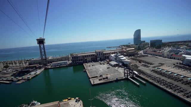 Panorama of Barcelona. City and port. Sunny day