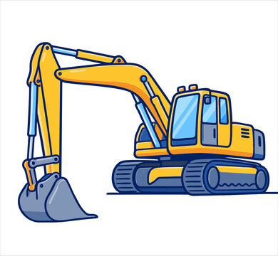 Cute Excavator Construction Machine Vector Illustration in Flat Cartoon Style