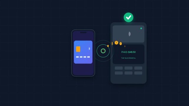 Contactless mobile payment transaction using smartphone and pos terminal vector illustration