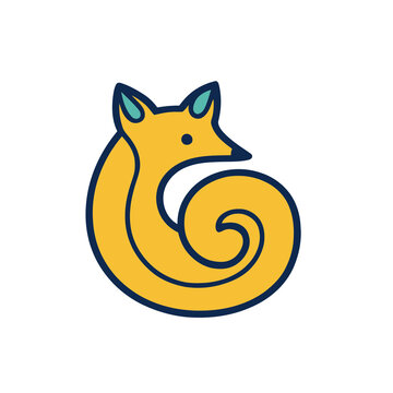 Stylized fox logo with curled tail