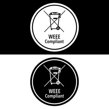 WEEE Compliant Crossed Out Bin Circle Symbol, Black and White Two Versions