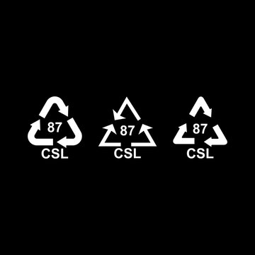 Recycling Codes Symbol Set, CSL 87 Composite Icons, White on Black Background