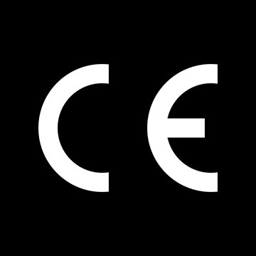 CE Marking Symbol, European Conformity Certification Sign, White on Black Background