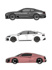 Naklejka premium car set isolated on transparent background, 3d illustration, cg render, side view