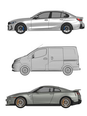 Naklejka premium car set isolated on transparent background, 3d illustration, cg render, side view