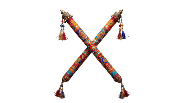 Pair of traditional indian dandiya sticks isolated on transparent background