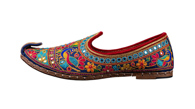 Traditional indian mojari shoe with intricate embroidery isolated on transparent background