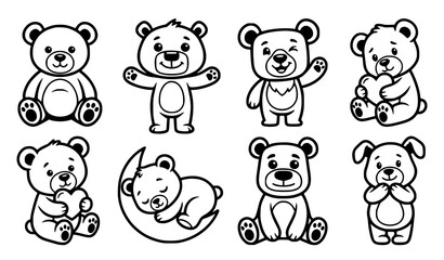 Obraz premium Cute hand drawn teddy bear collection showing adorable bears in different playful poses and expressions