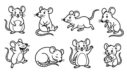 Obraz premium Cute hand drawn mouse and rat collection showing adorable rodents in different playful poses and expressions