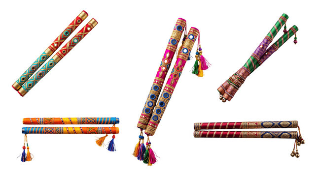 Traditional dandiya sticks for navratri festival isolated on transparent background
