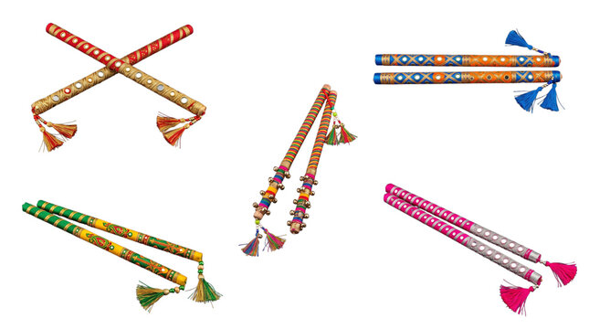 Colorful decorated dandiya sticks for navratri isolated on transparent background